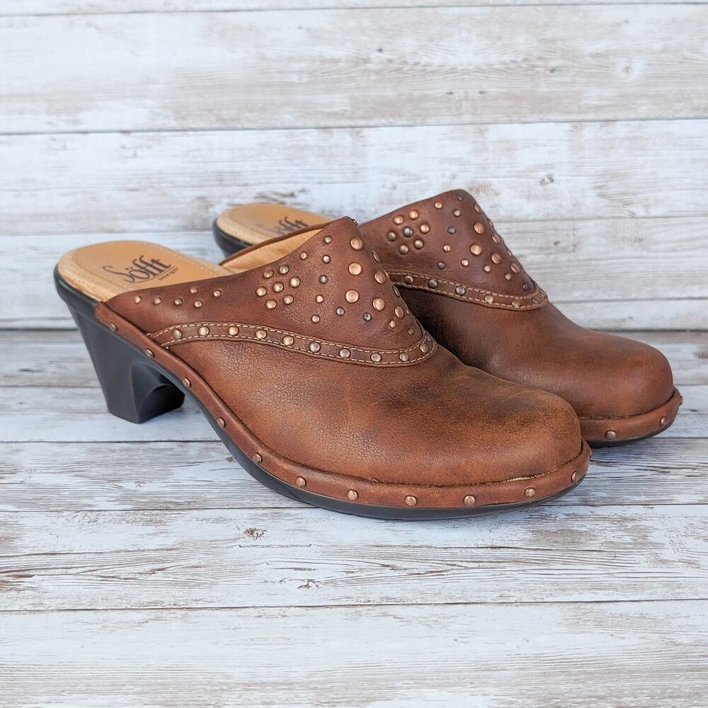 Sofft Brown Leather Studded Mule - Size 5.5 M